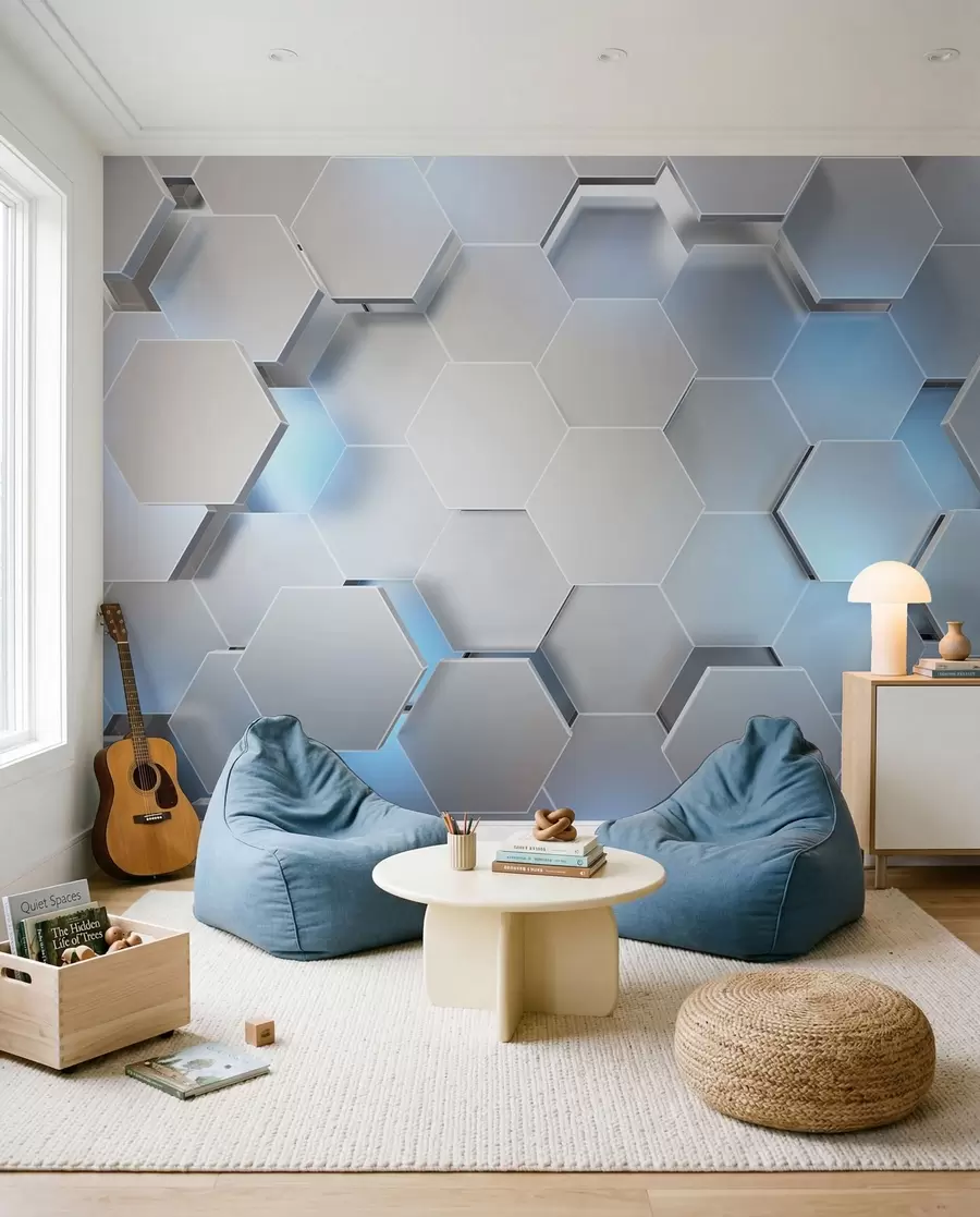 Papier peint Alvéoles bleu glacier u59733