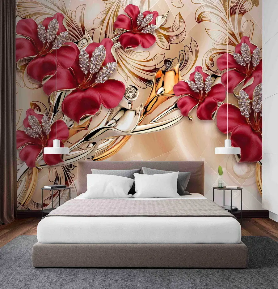 Papier peint Lys rouges avec effet 3D u70604