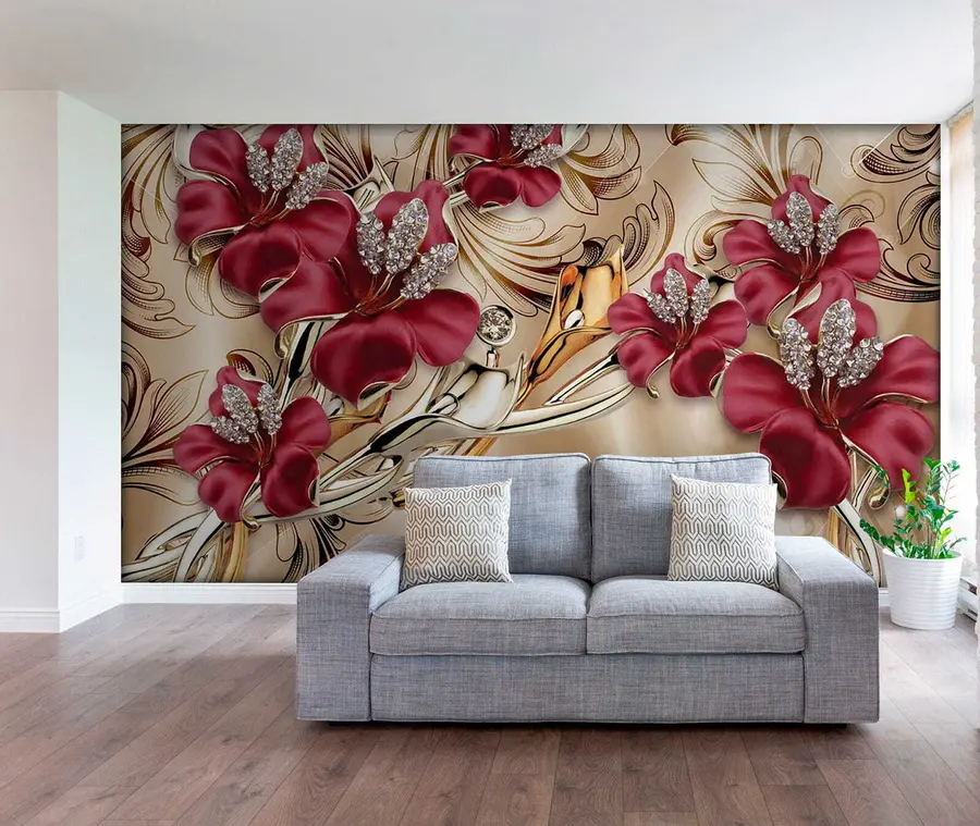 Papier peint Lys rouges avec effet 3D u70604