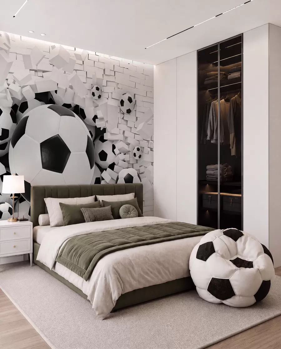 Papier peint Le ballon de football traverse le mur u70633