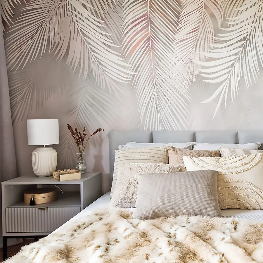 Papier peint Feuilles de palmier grises u48556