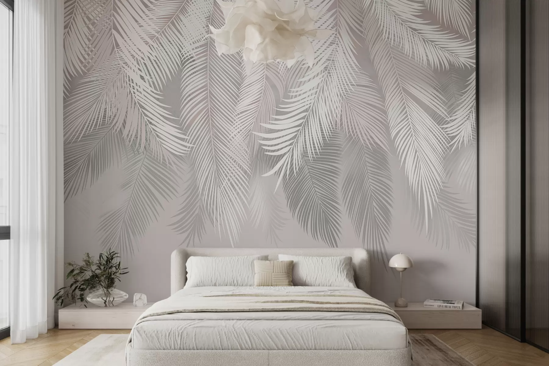 Papier peint Feuilles de palmier grises u48556