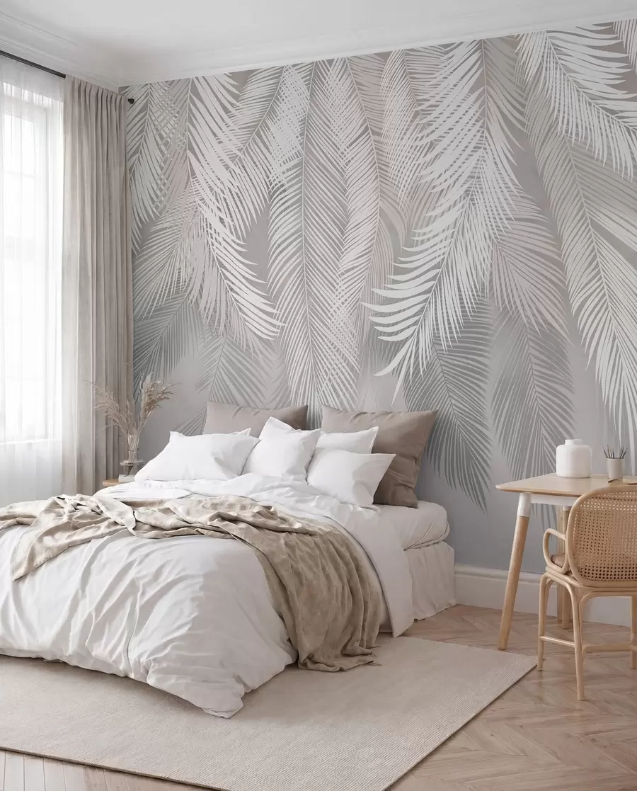Papier peint Feuilles de palmier grises u48556