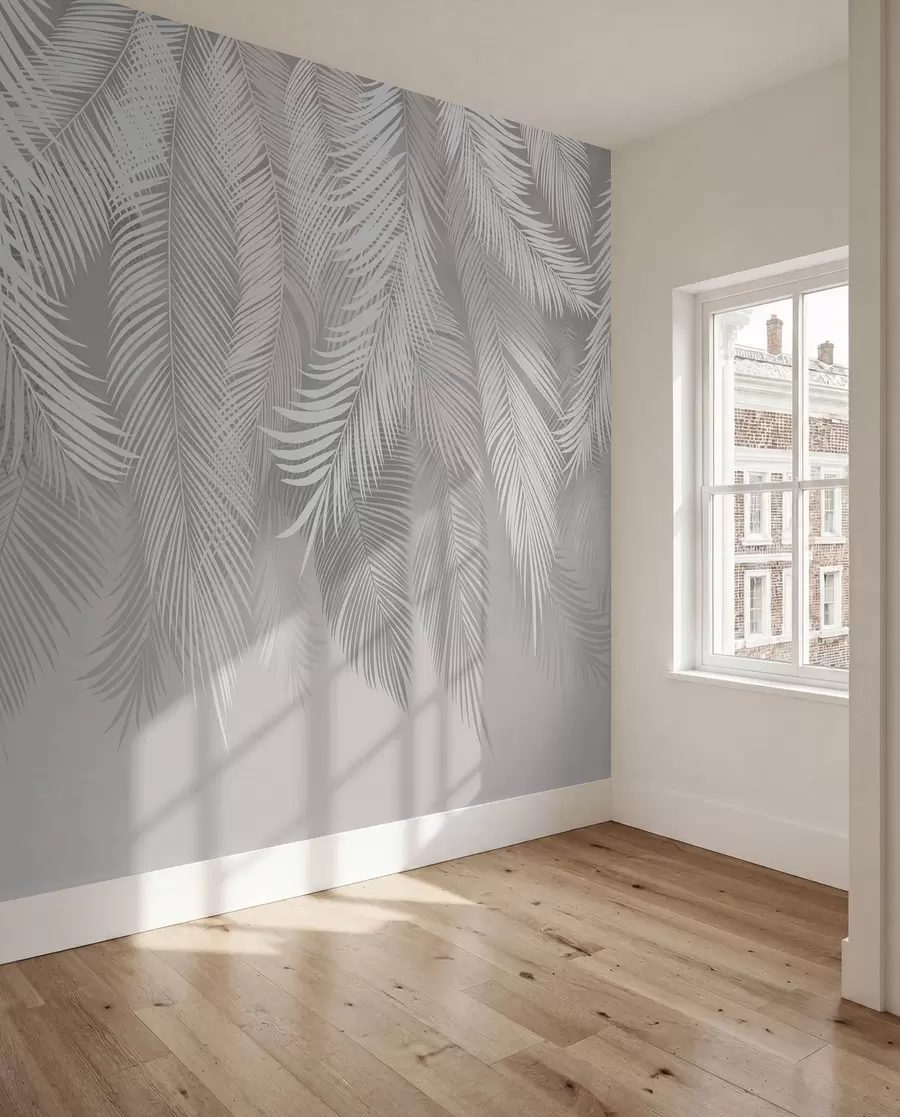 Papier peint Feuilles de palmier grises u48556
