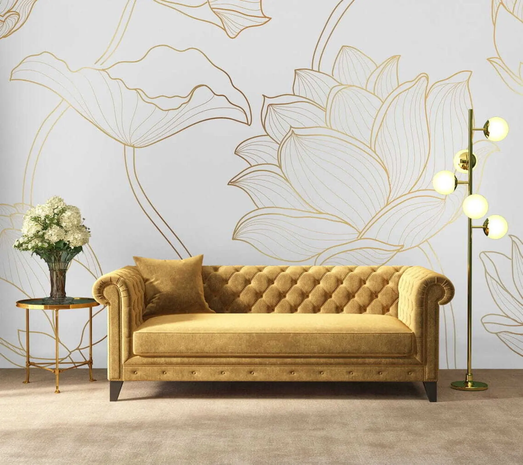 Papier peint Dessin au trait Lotus u58166