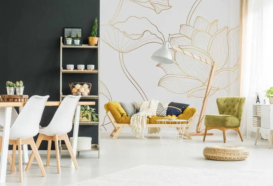 Papier peint Dessin au trait Lotus u58166