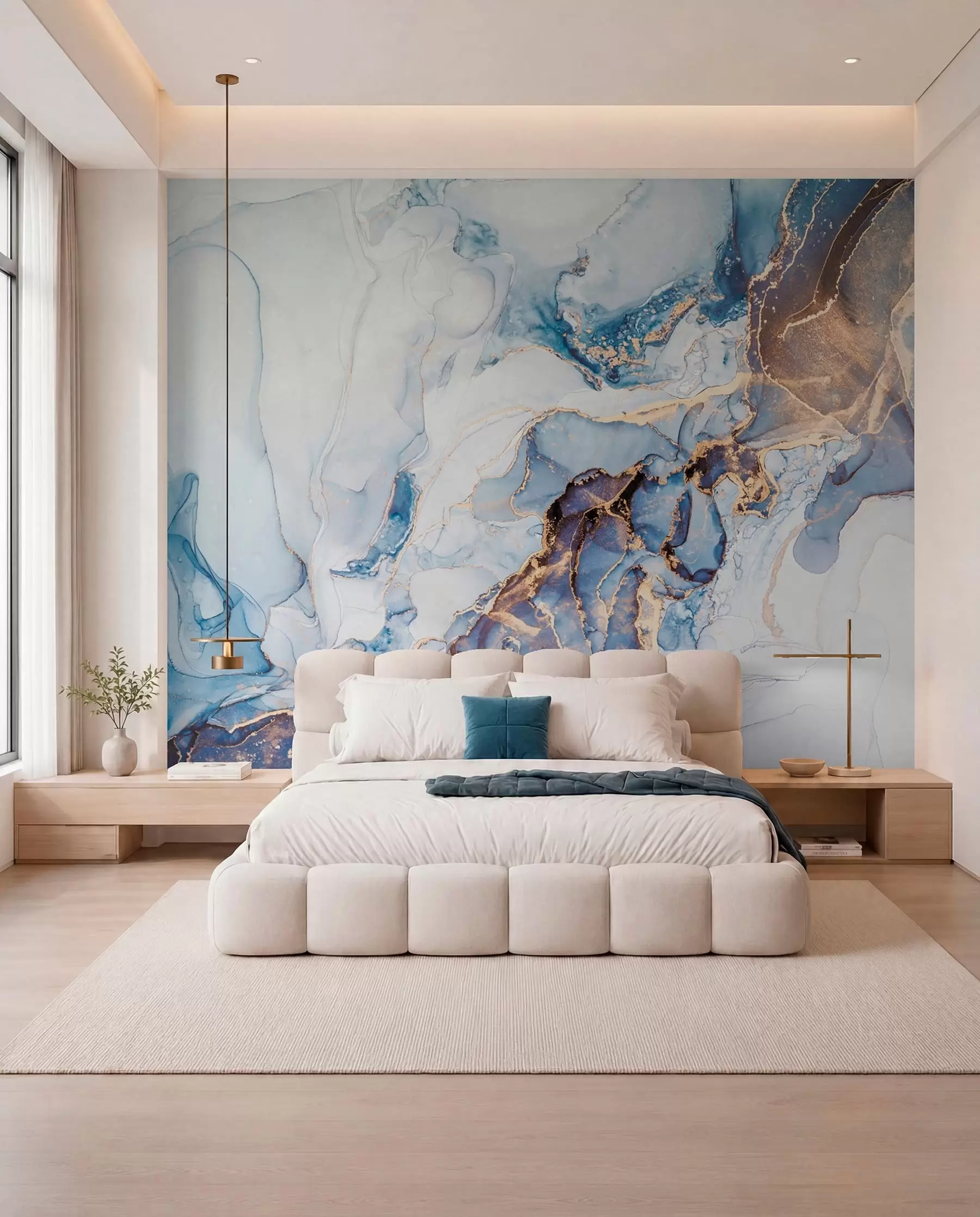Papier peint Marbre blanc bleu, fluide u70767