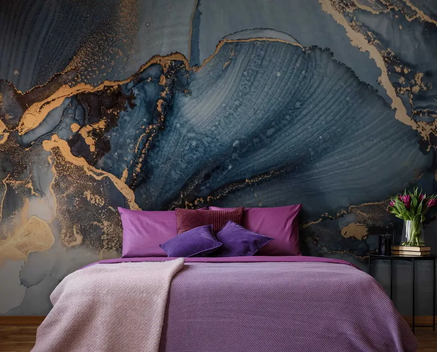 Papier peint Art abstrait bleu, marbre, fluide u70781