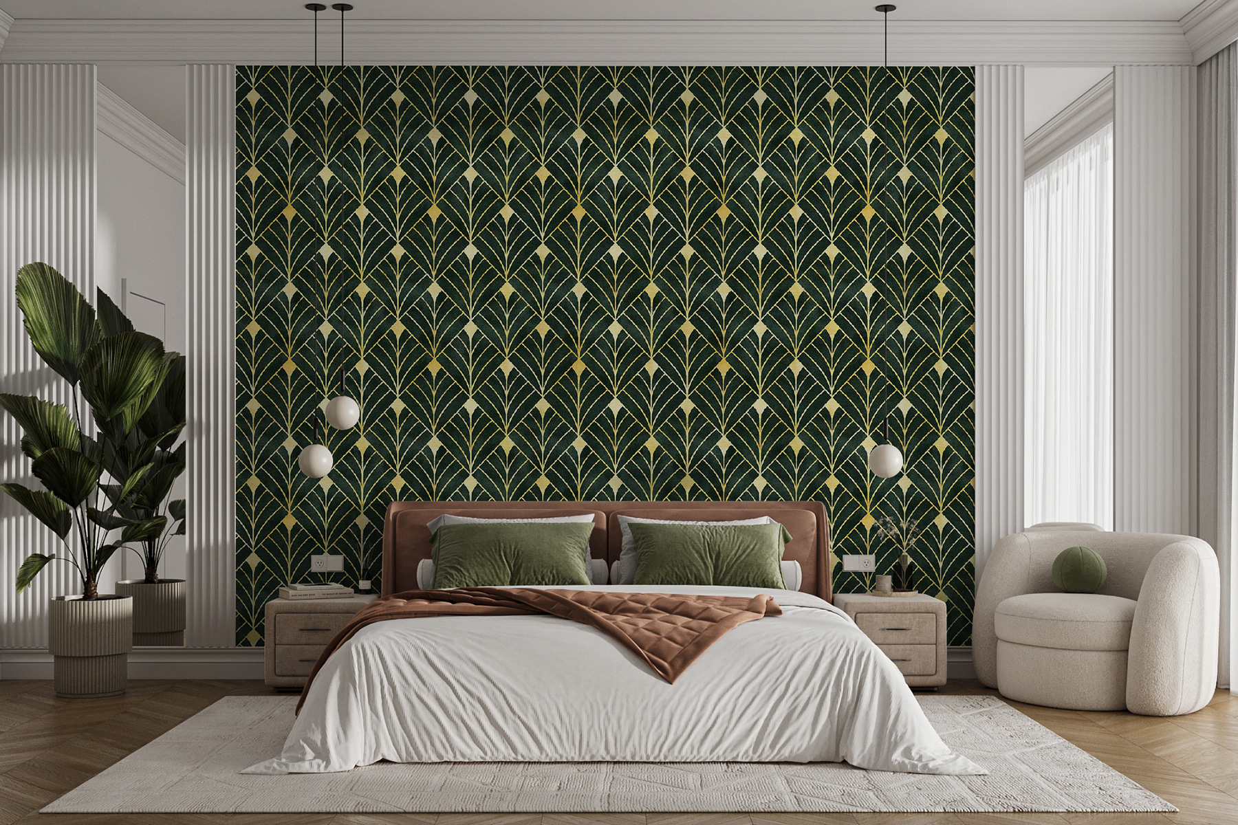 Papier peint Motif géométrique sur fond émeraude nr. u71347 – magasin