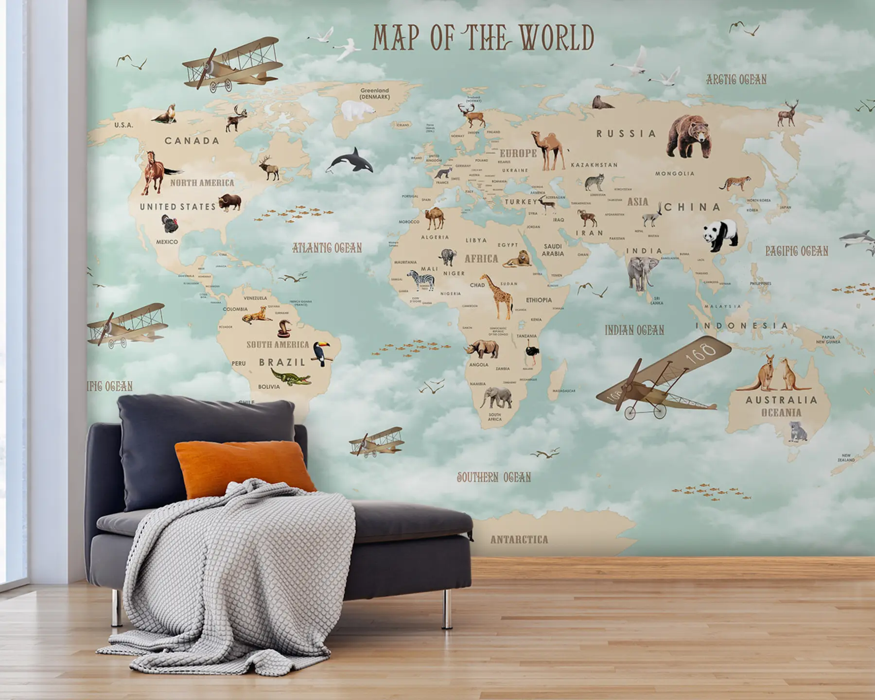 Papier peint Carte du monde pour enfants u25042