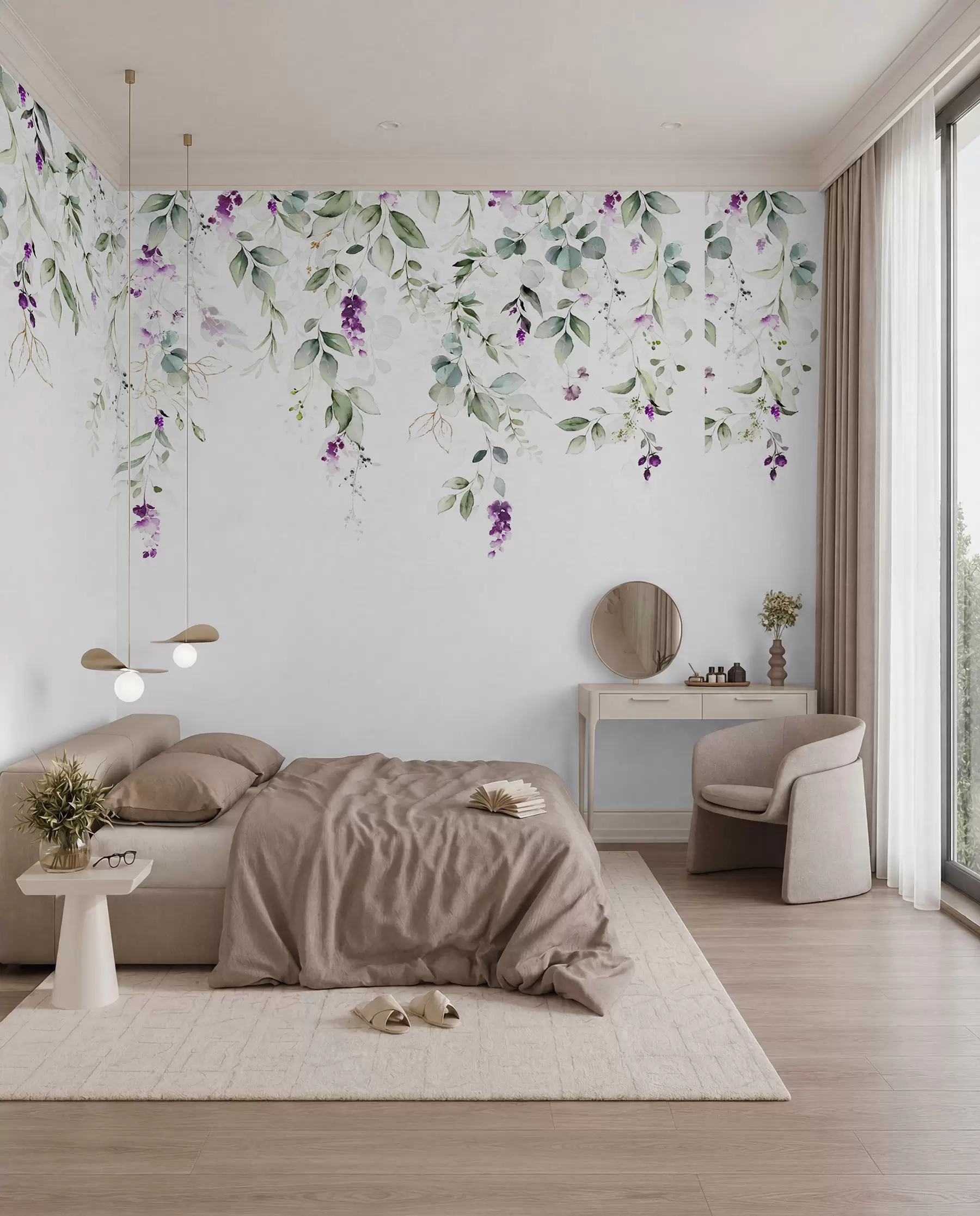 Papier peint composition à l'aquarelle avec des fleurs de lavande u99687