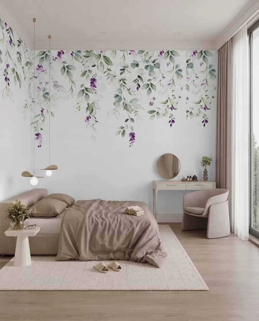 Papier peint composition à l'aquarelle avec des fleurs de lavande u99687