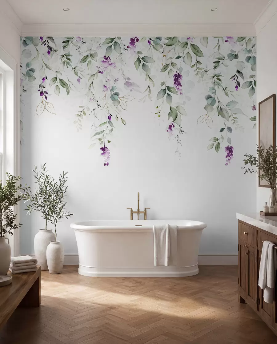 Papier peint composition à l'aquarelle avec des fleurs de lavande u99687