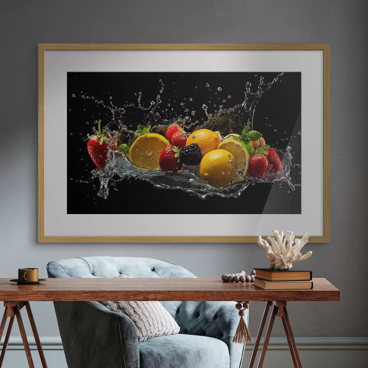 Poster Fruits dans un filet d'eau f37044