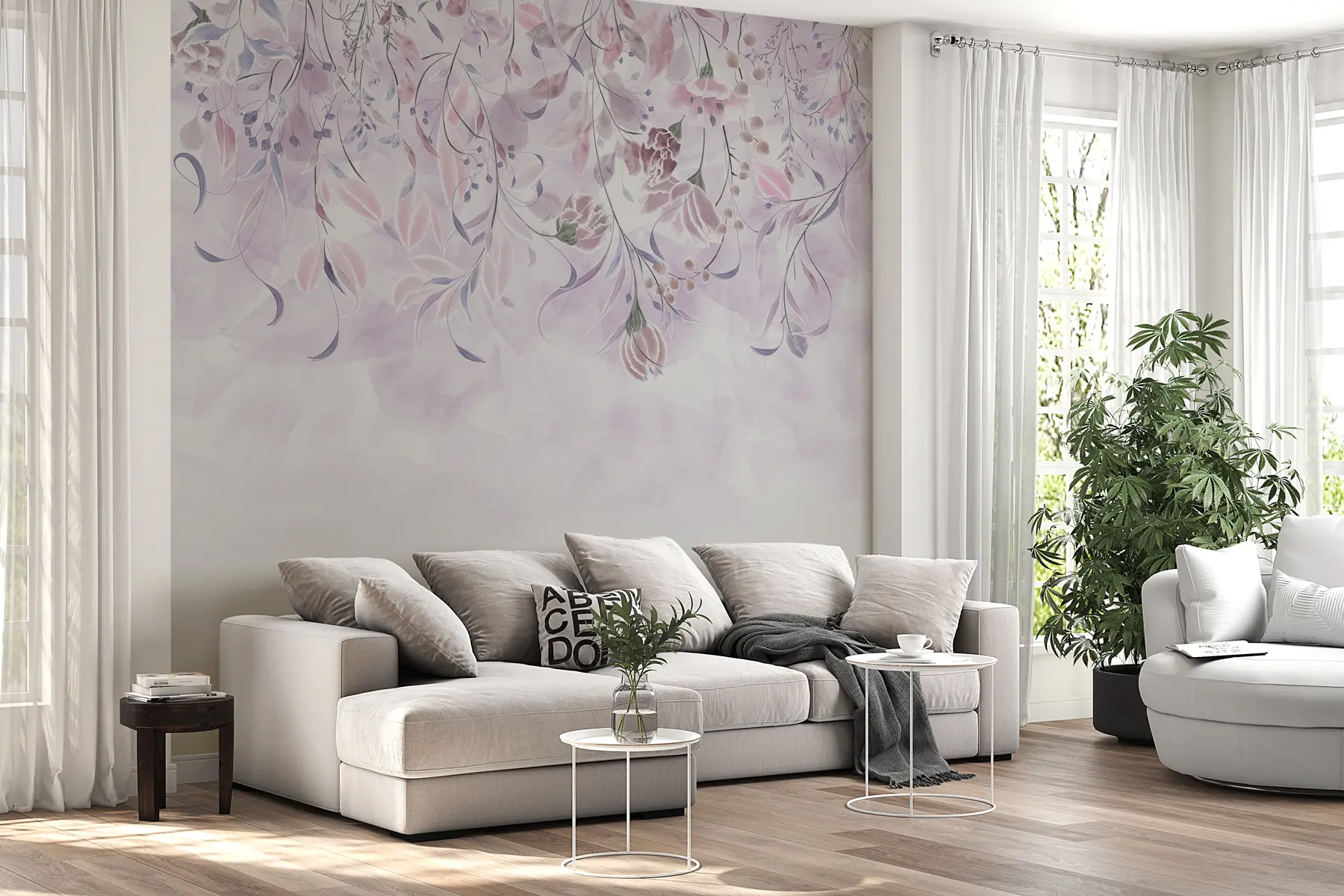 Papier peint Fleurs délicates aux couleurs violettes w00072