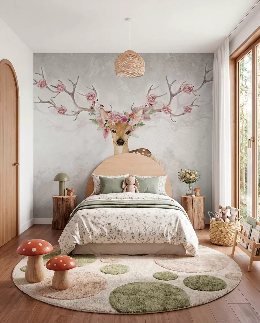 Papier peint Cerfs avec des fleurs sur leurs bois u04671d2
