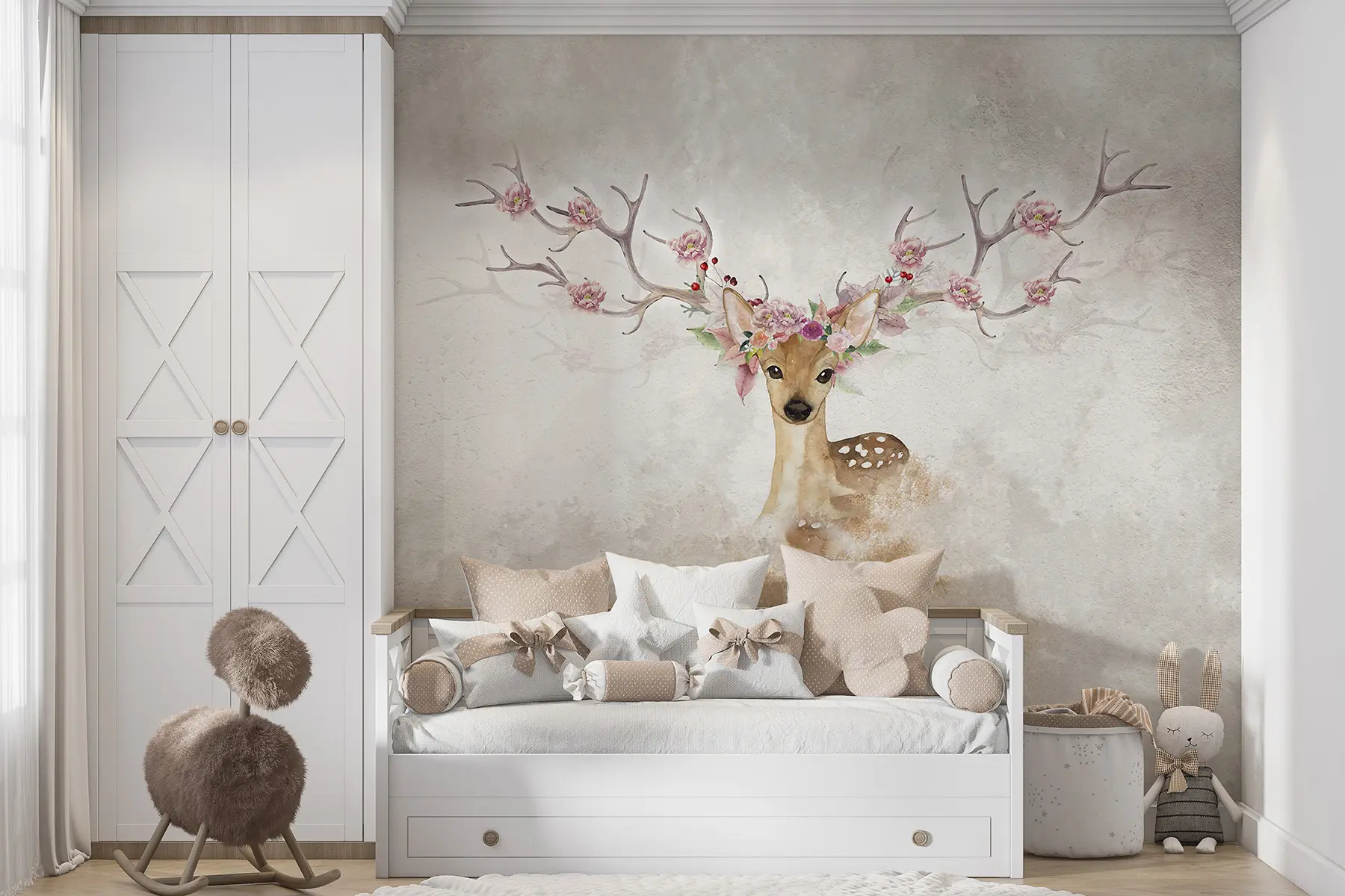 Papier peint Cerfs avec des fleurs sur leurs bois u04671d1