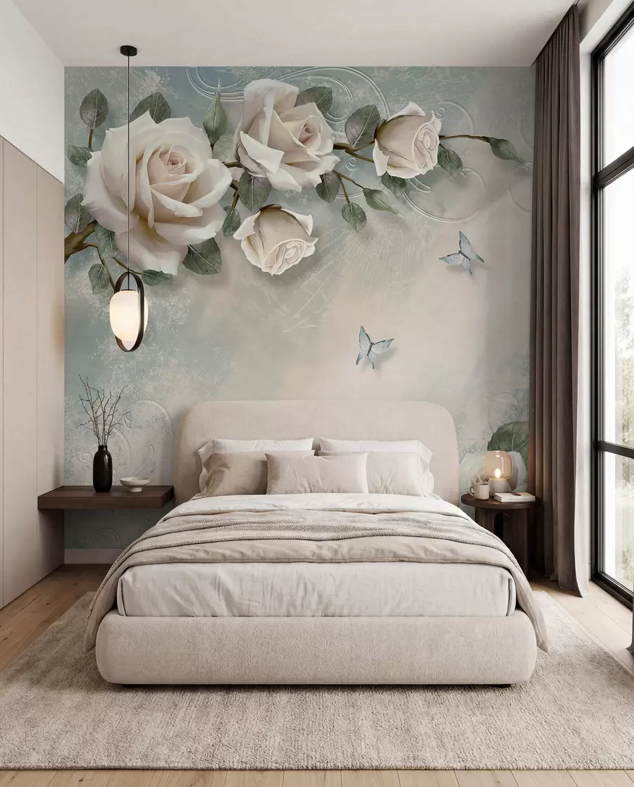 Papier peint Une branche de rose crème u31353d1