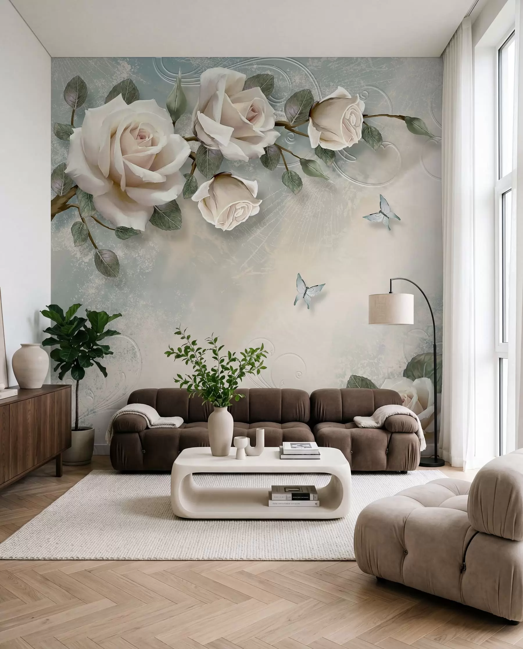 Papier peint Une branche de rose crème u31353d1