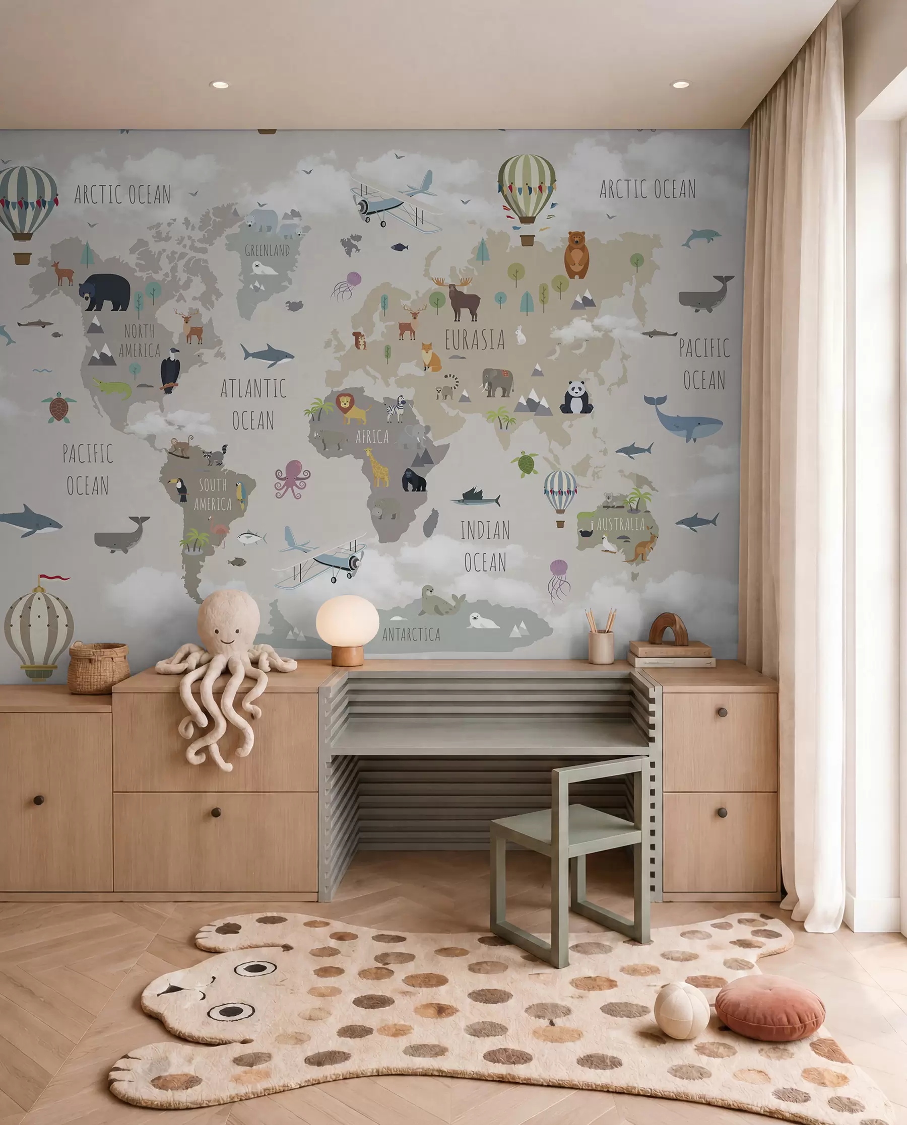 Papier peint Carte du monde avec animaux et ballons u96461d1