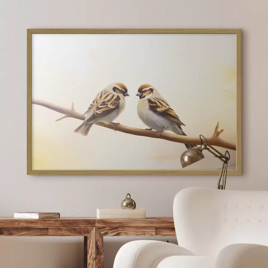 Papier peint Deux moineaux sur une branche f37393