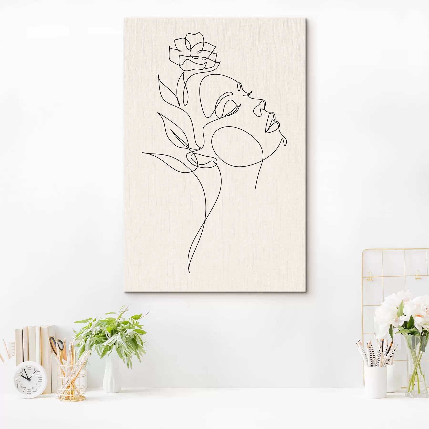 Tableau Visage de femme, abstraction, ligne, naturel s38011