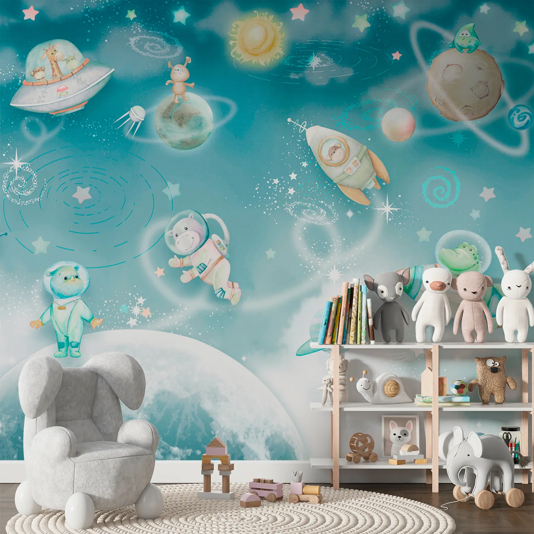 Papier peint Les aventures cosmiques et galactiques des animaux des astronautes w00343