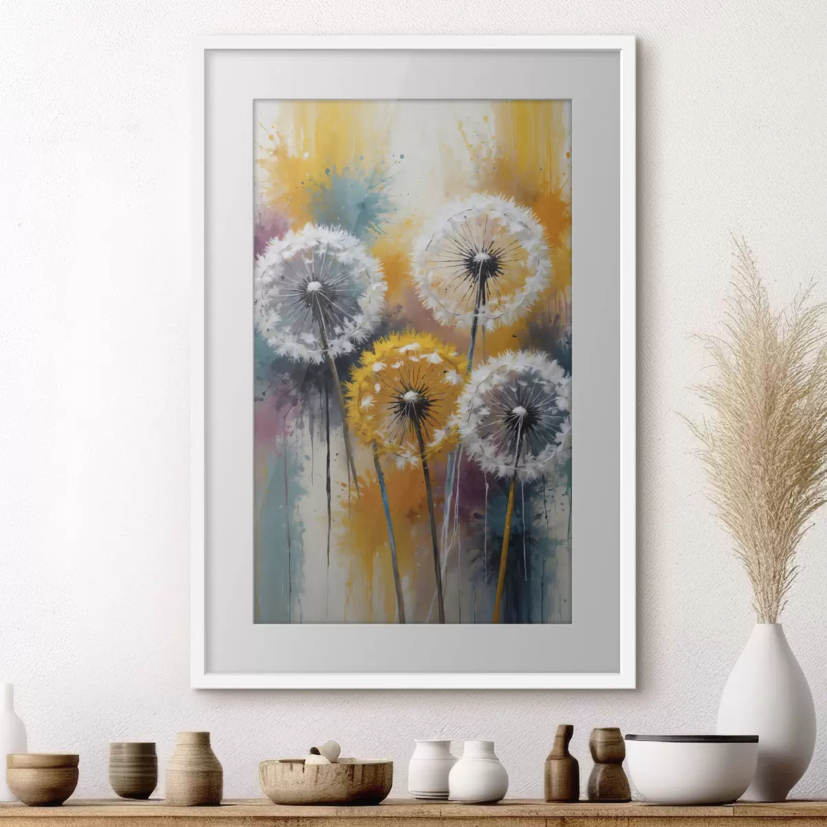 Poster Pissenlits sur fond coloré f38060