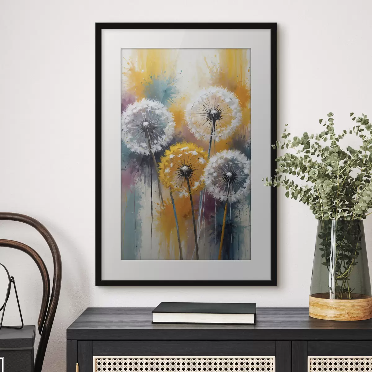 Poster Pissenlits sur fond coloré f38060
