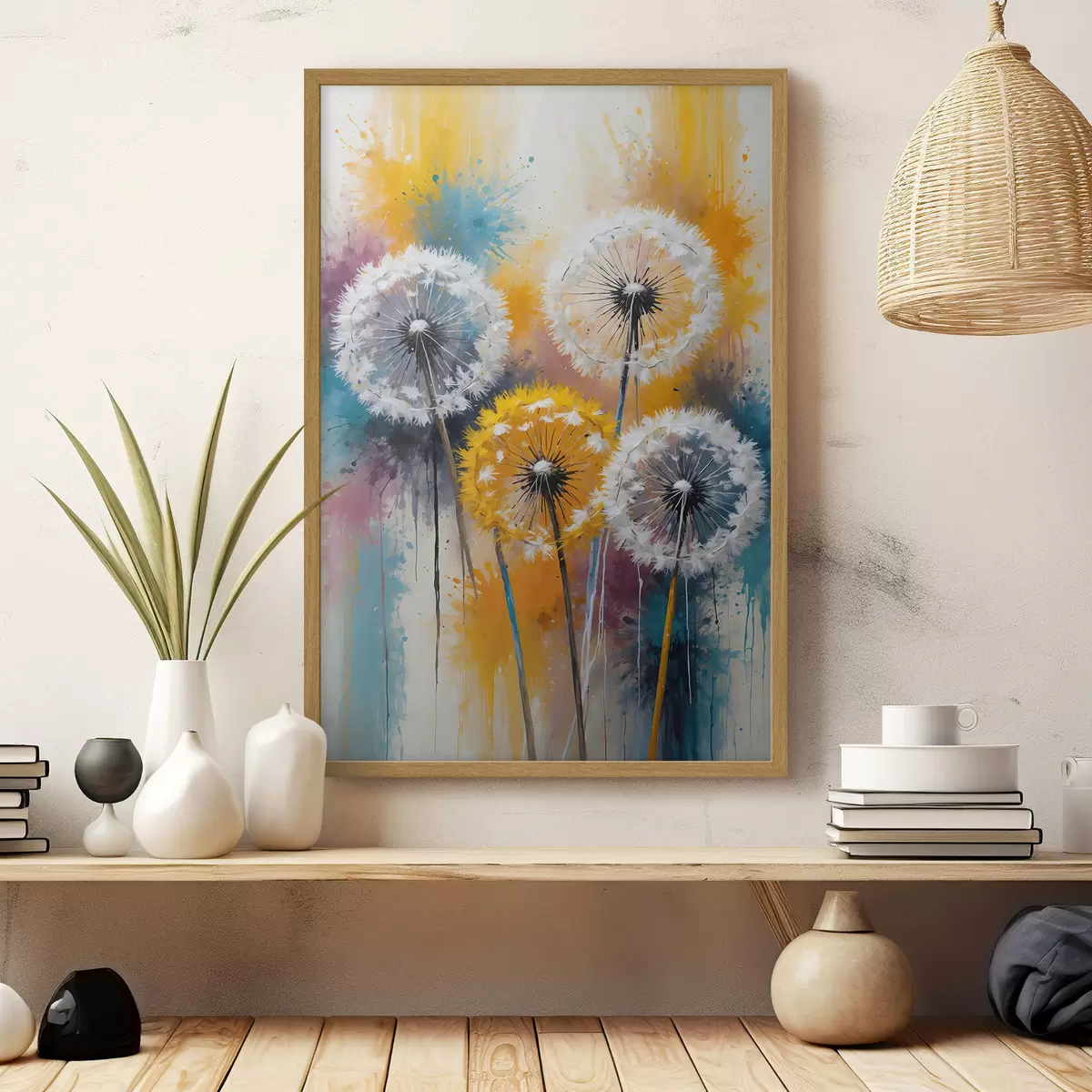 Poster Pissenlits sur fond coloré f38060