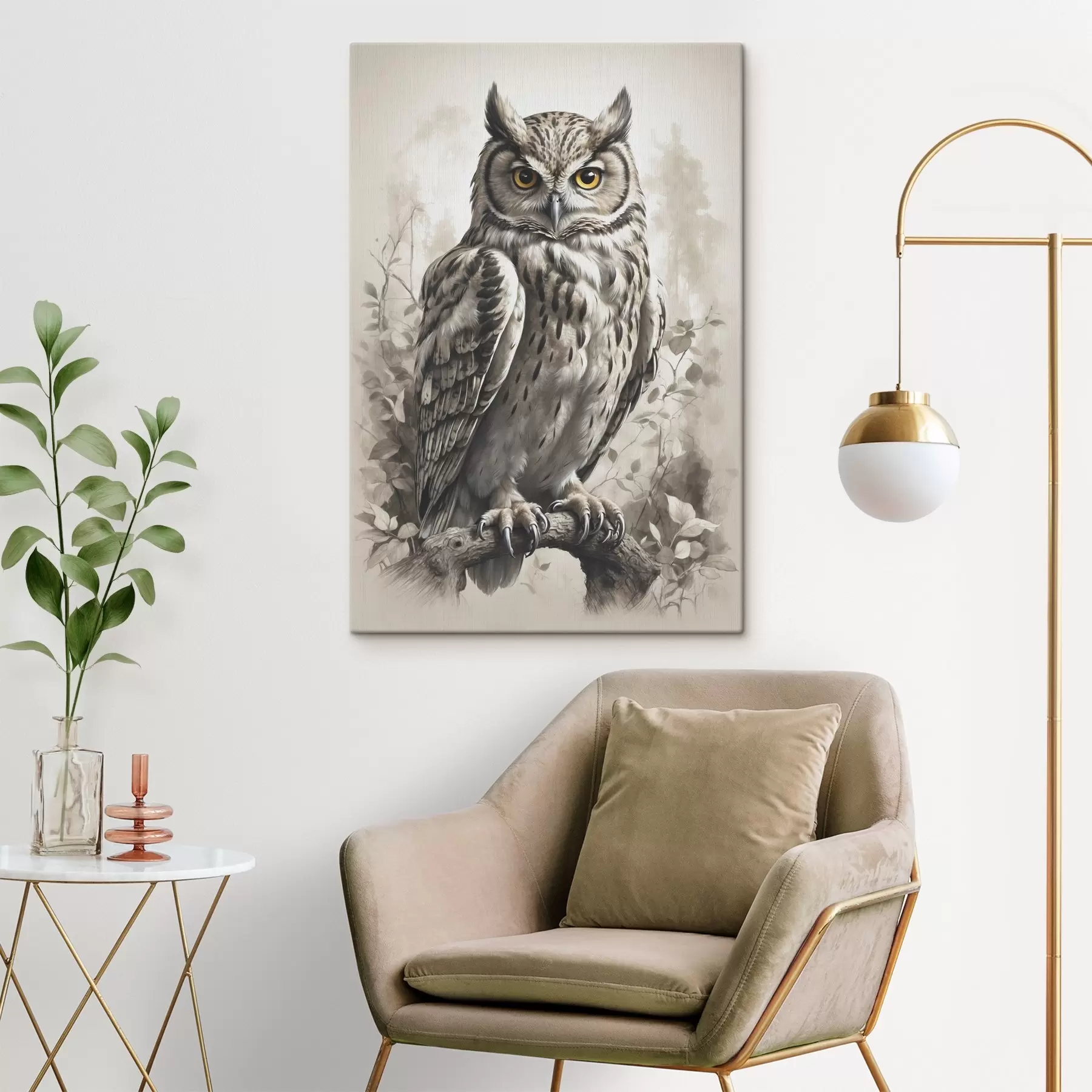 Tableau Chouette sur fond noir et blanc s38118