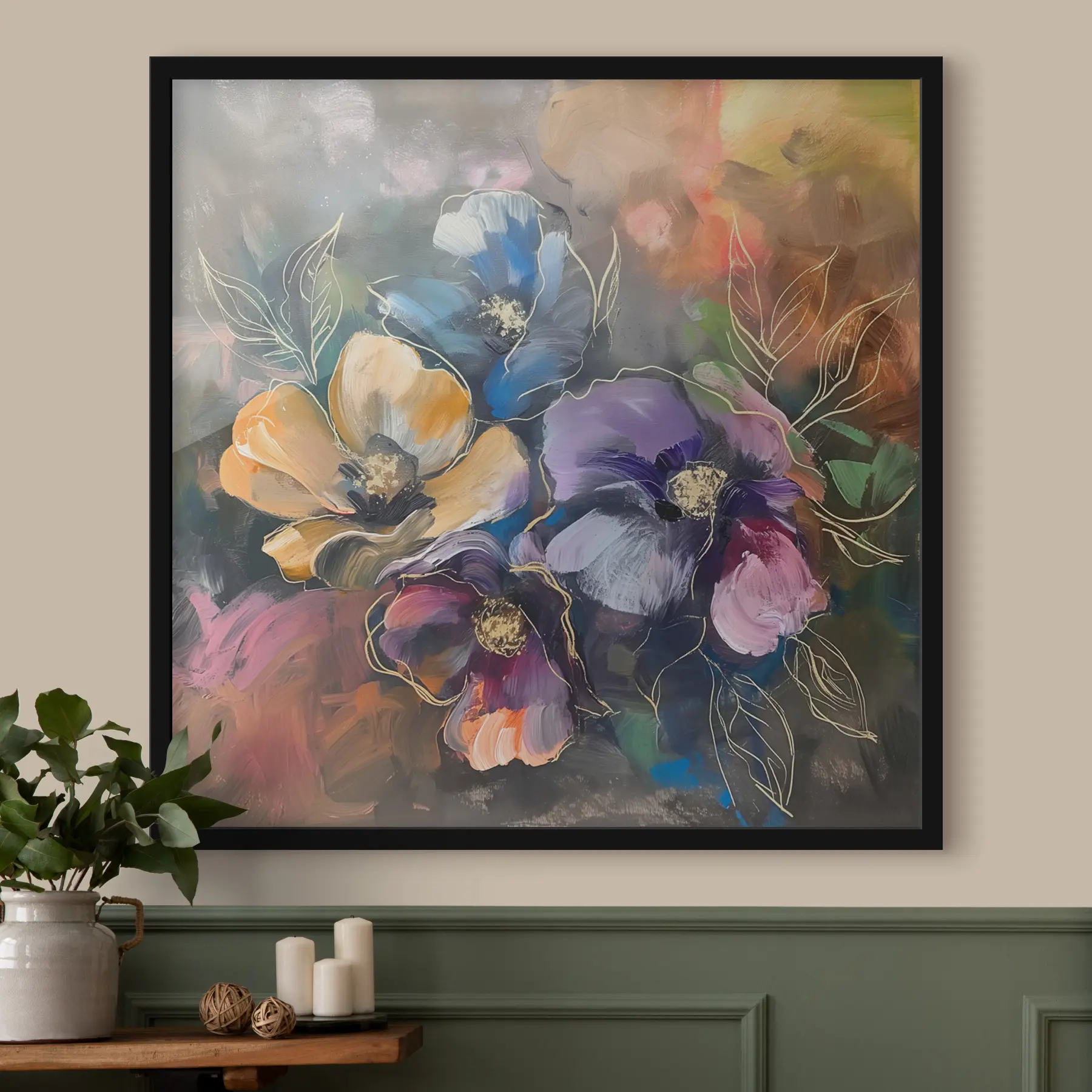 Papier peint Fleurs abstraites peintes avec des coups de pinceau f38131