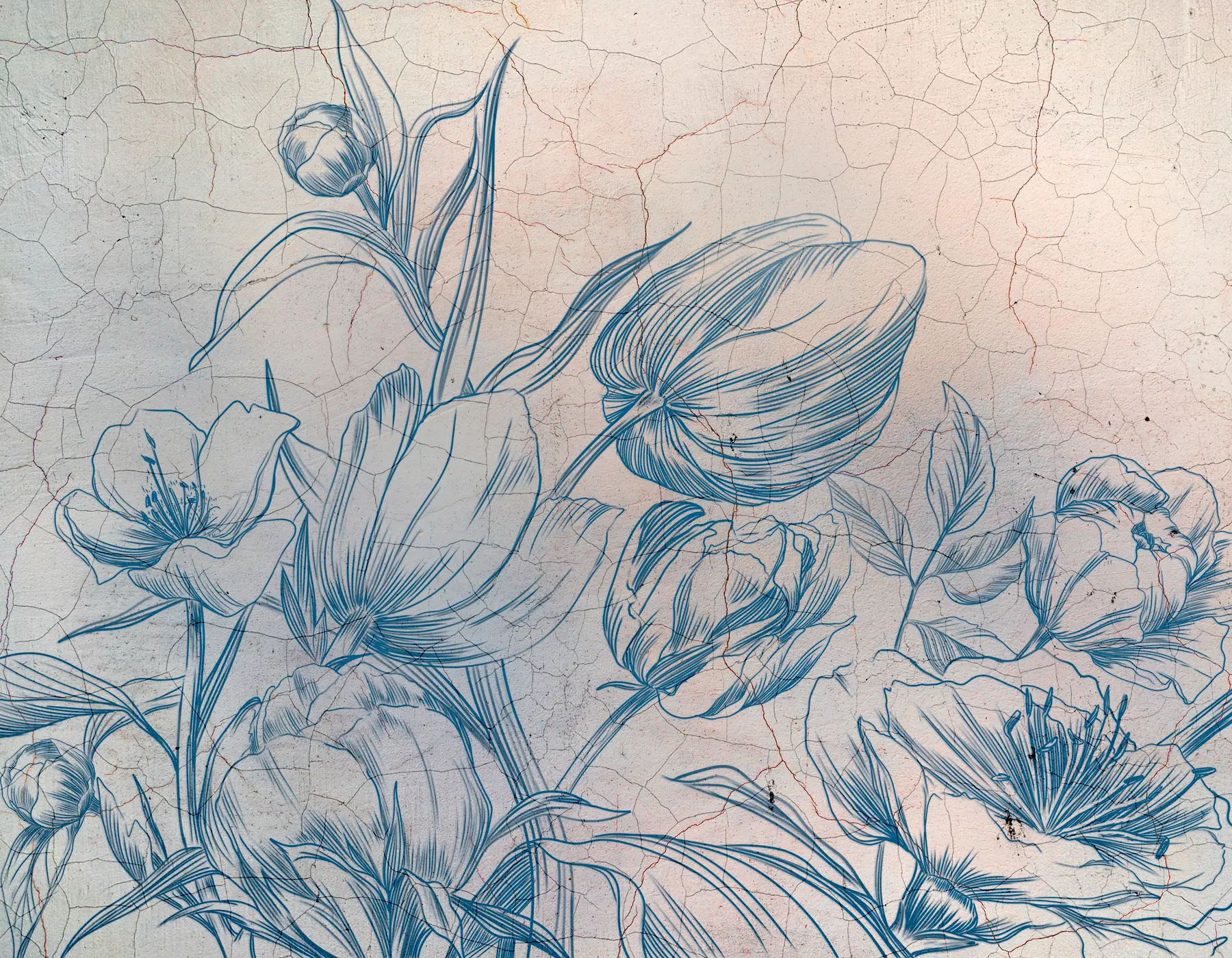 Papier peint Fleurs graphiques dessinant sur le loft mural w00391