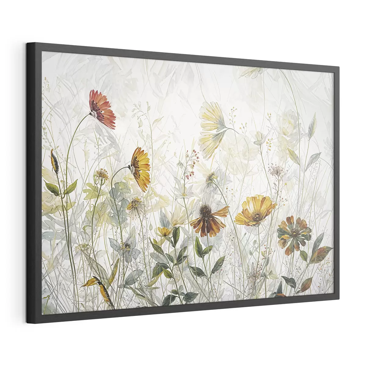 Poster Fleurs délicates de champ sur la peinture à l'huile de fond blanc f38197