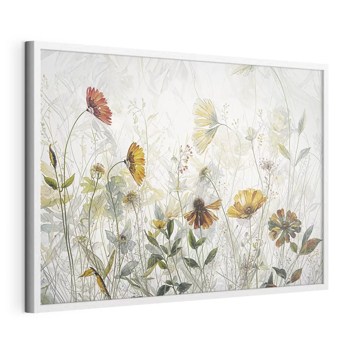 Poster Fleurs délicates de champ sur la peinture à l'huile de fond blanc f38197