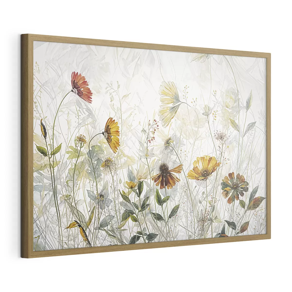 Poster Fleurs délicates de champ sur la peinture à l'huile de fond blanc f38197