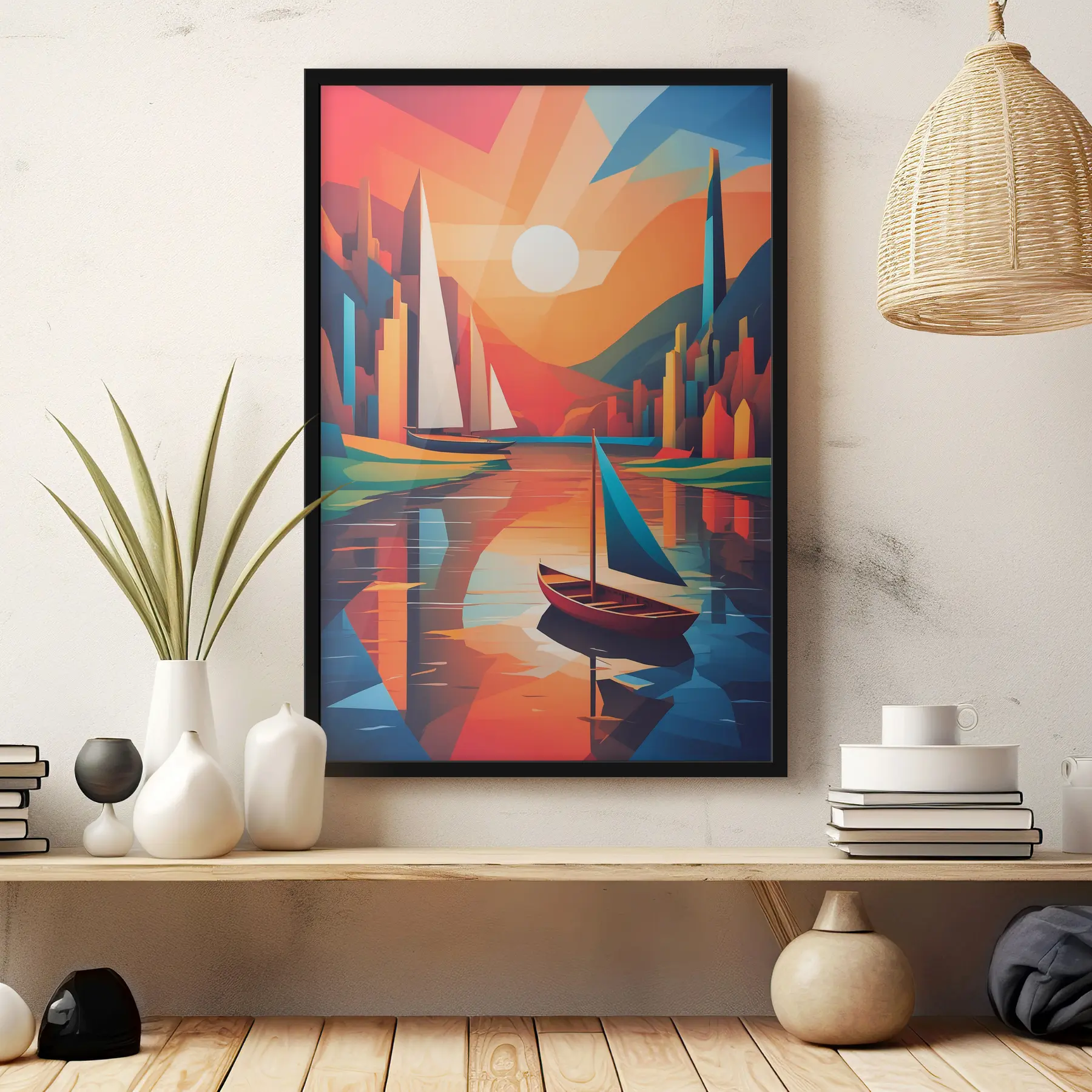 Papier peint Un bateau sur la rivière. Graphiques vectoriels f38179