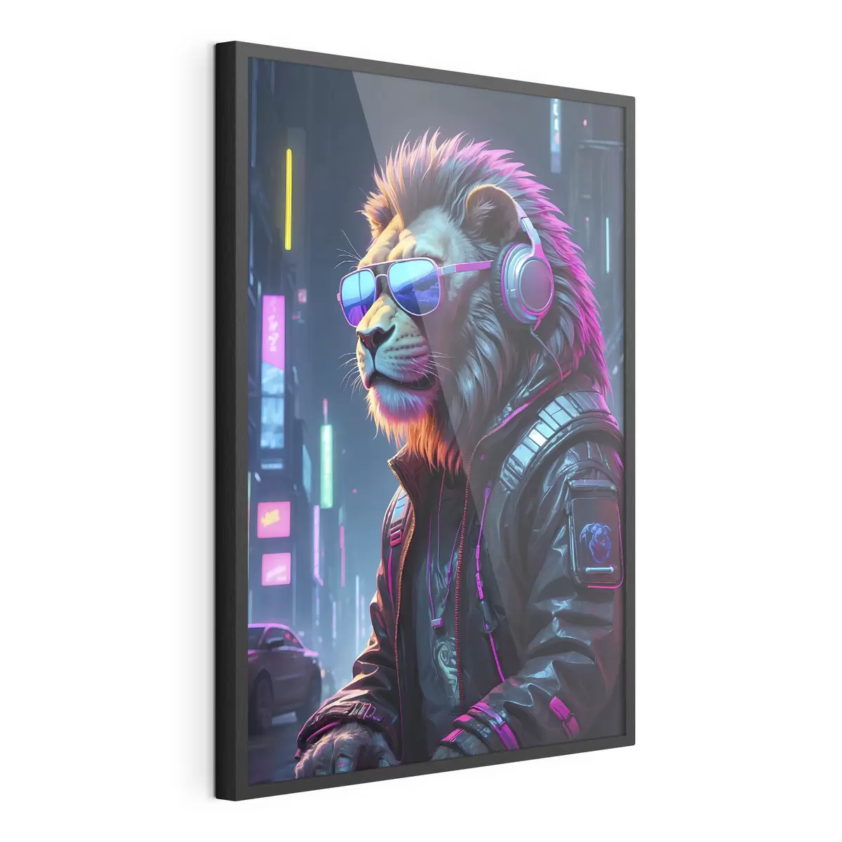 Poster Lion sur fond de ville lumineuse f38169