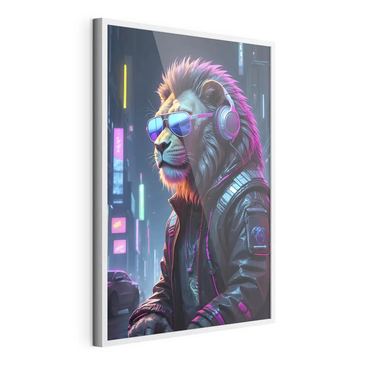 Poster Lion sur fond de ville lumineuse f38169
