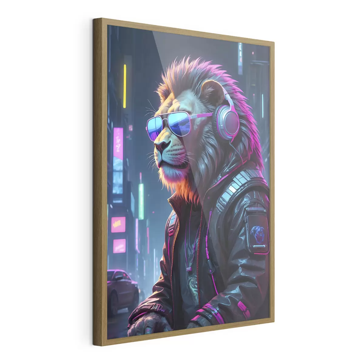 Poster Lion sur fond de ville lumineuse f38169