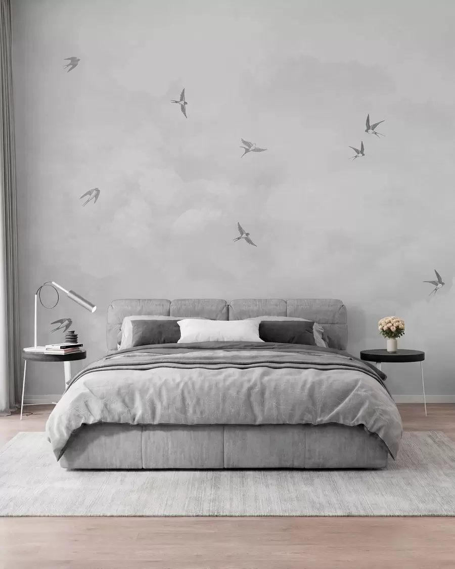 Papier peint Ciel gris avec des hirondelles w00526v1