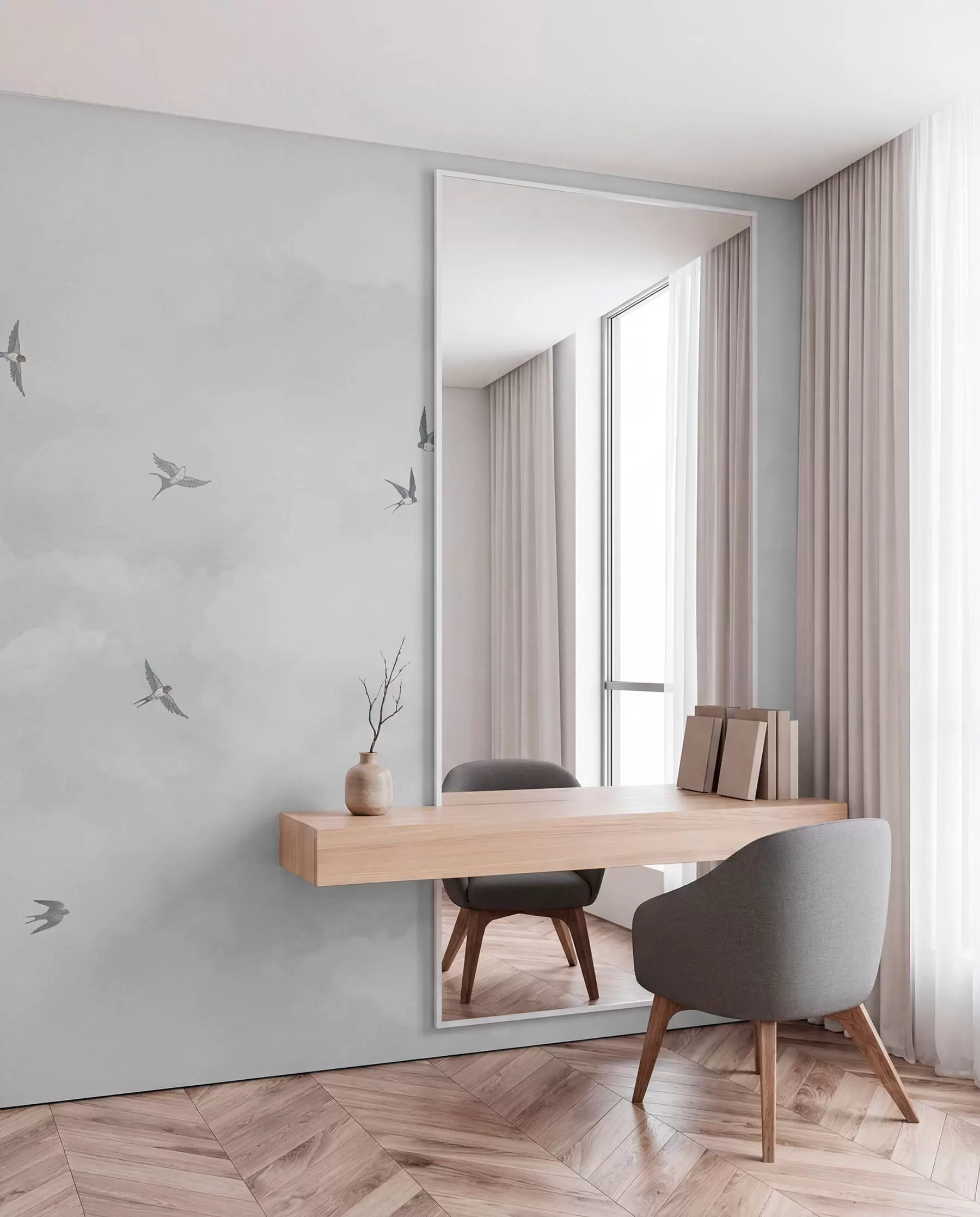 Papier peint Ciel gris avec des hirondelles w00526v1