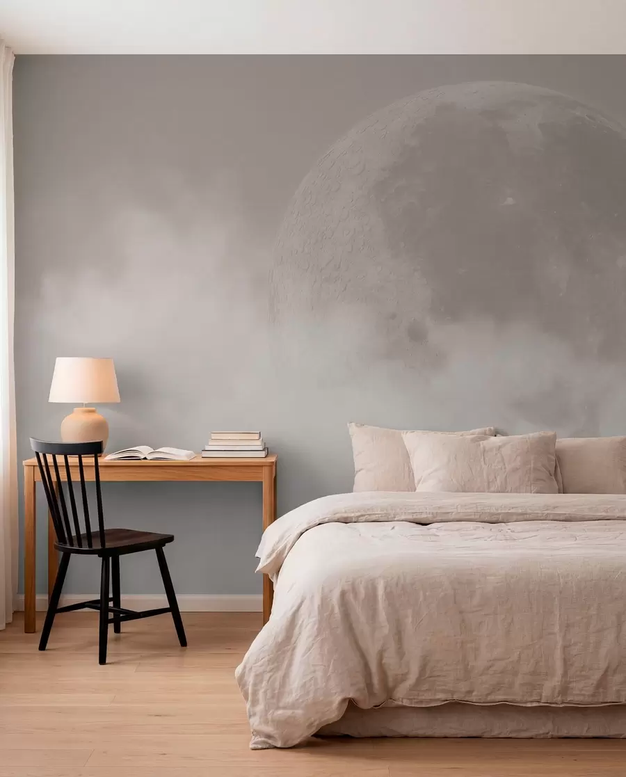 Papier peint Grande lune parmi les nuages de style loft de couleur beige w00548