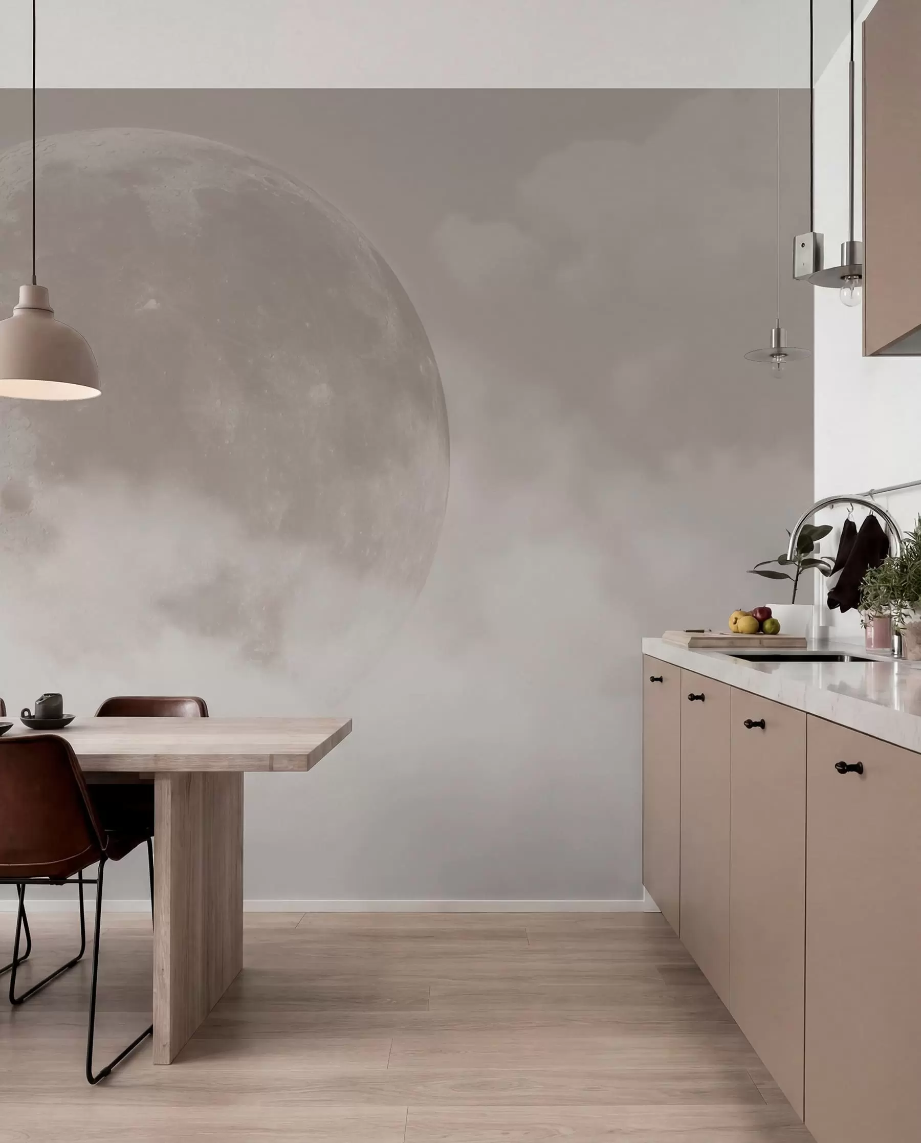 Papier peint Grande lune parmi les nuages de style loft de couleur beige w00548