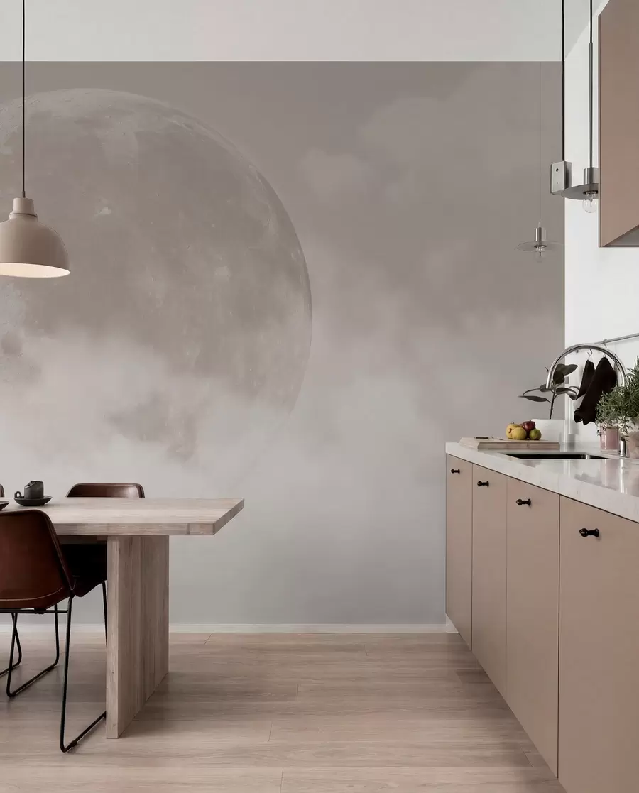 Papier peint Grande lune parmi les nuages de style loft de couleur beige w00548