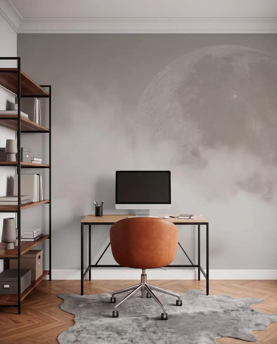 Papier peint Grande lune parmi les nuages de style loft de couleur beige w00548
