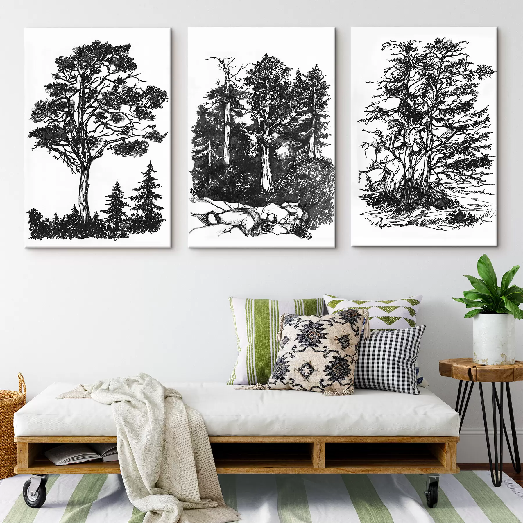 Tableau Croquis de la nature, croquis d'arbres vintage, dessins d'arbres anciens, art botanique m00318