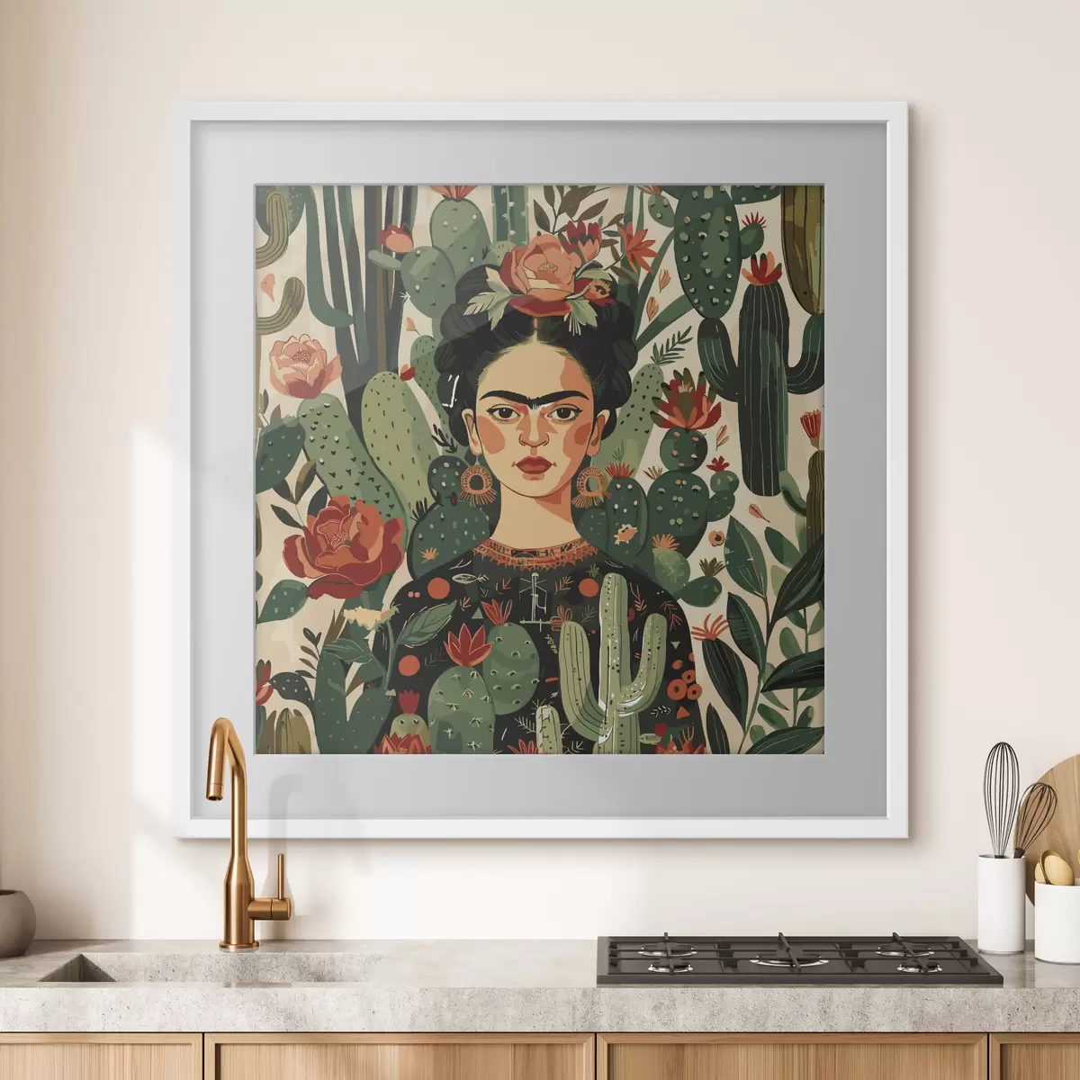 Poster Frida parmi les cactus f38415