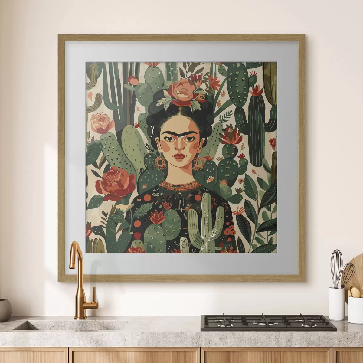 Poster Frida parmi les cactus f38415