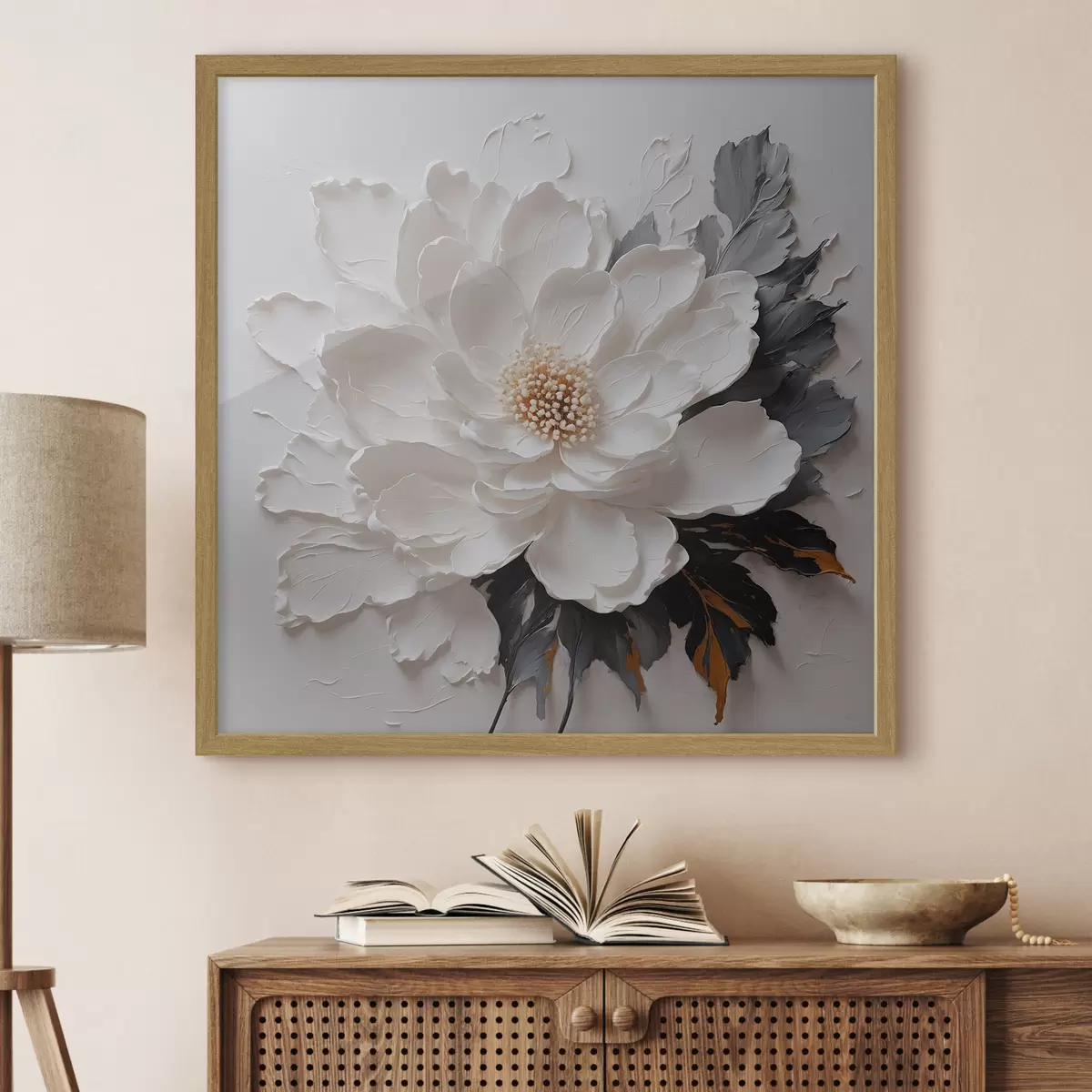 Poster Fleur blanche sur fond d'huile f38304